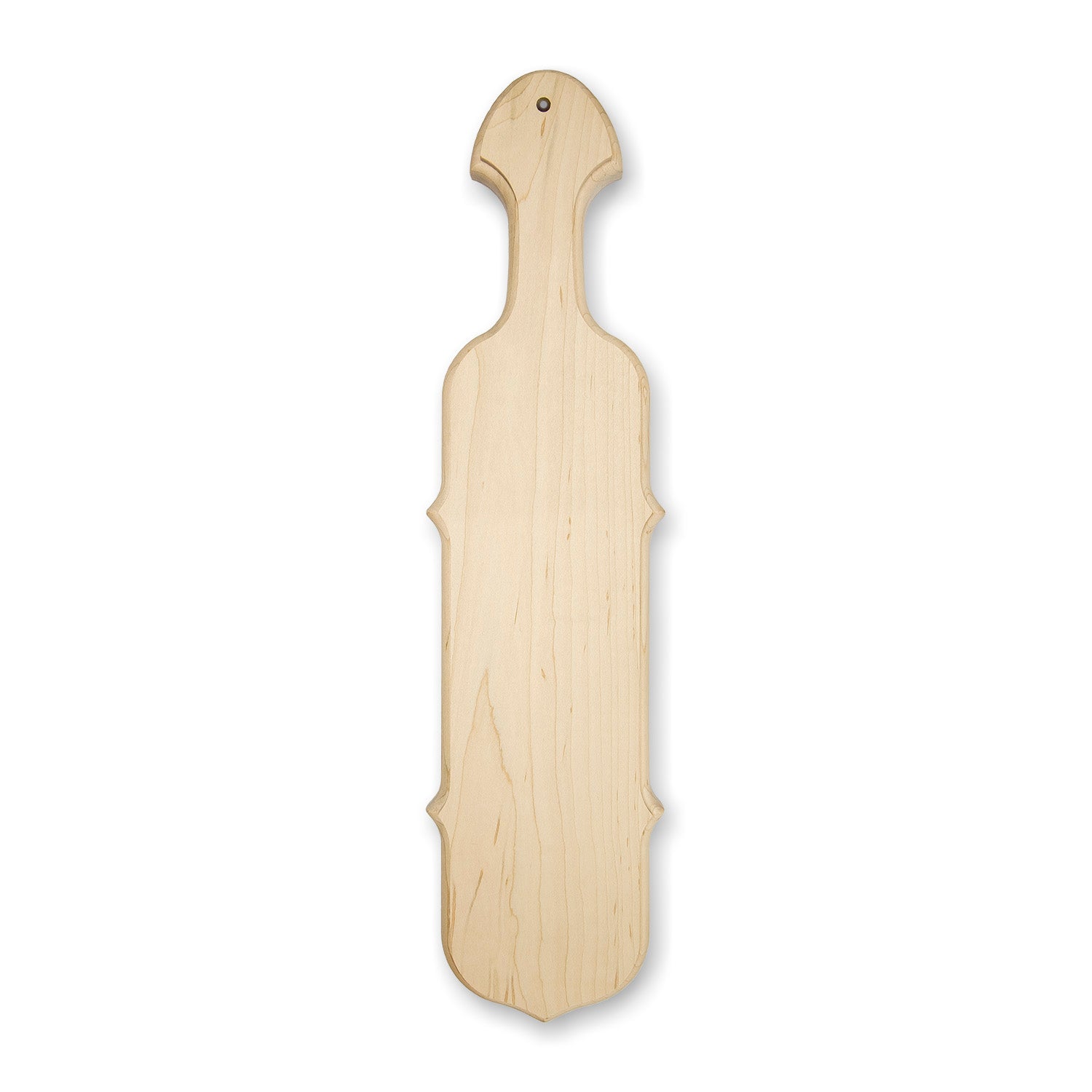 A wooden paddle with a handle, displayed against a white background.